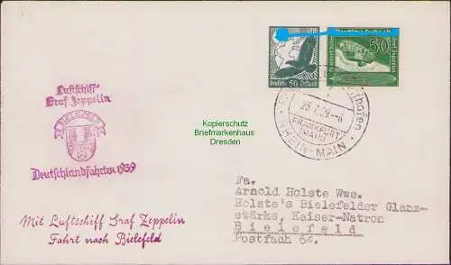 B15870 Brief DR Luftschiff Graf Zeppelin Deutschlandfahrten 1939 Bielefeld Siege