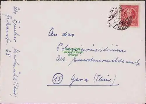 B15935 Brief SBZ Thüringen 97 Marksuhl Kr. Eisenach 1.2.46 an Einwohnermeldeamt