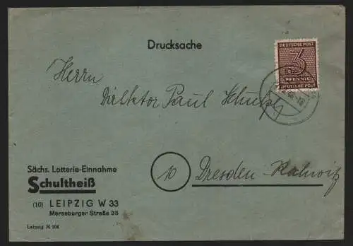 B12478 SBZ Drucksache 126 EF Lotterie Einnahme Leipzig nach Dresden Rochwitz