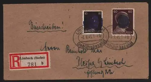 B12434 SBZ Ostsachsen Sächsische Schwärzung 1945 Hitler R-Brief Limbach 7.8.45