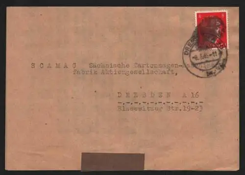 B12475 SBZ Ostsachsen Sächsische Schwärzung Hitler Ortsbrief Dresden A 20 1945