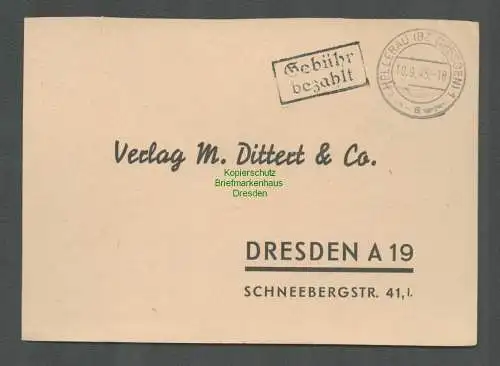 B-5675 SBZ Gebühr Bezahlt Postkarte Hellerau Bz. Dresden 1945