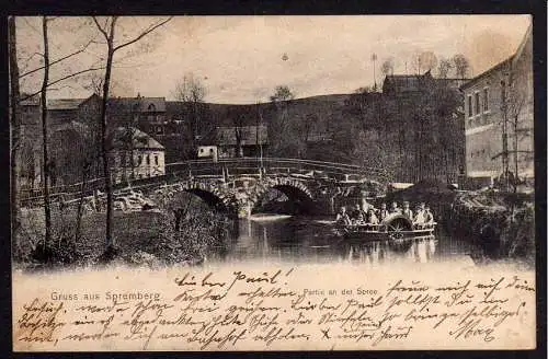 87915 AK Neusalza-Spremberg Spree Boot mit Schaufelrad Brücke 1907