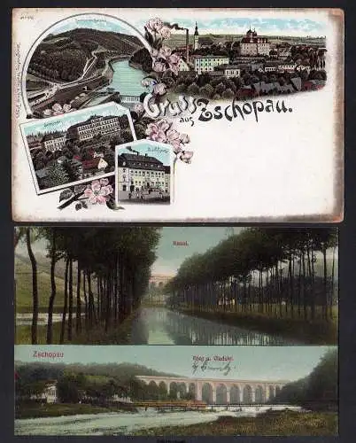 87273 2 AK Litho Zschopau Rathaus Seminar Kanal Viadukt 1914