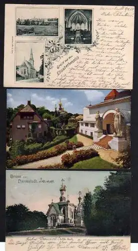 87670 3 Ansichtskarte Darmstadt Künstlerkolonie 1937 Elisabethenstift 1899 Russische Kapell