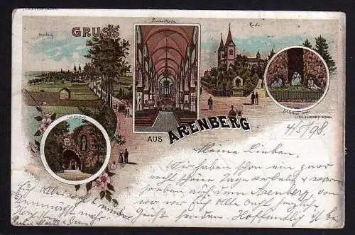 87454 Ansichtskarte Koblenz Arenberg 1898 Litho Kirche Lourdesgrotte Kircheninneres