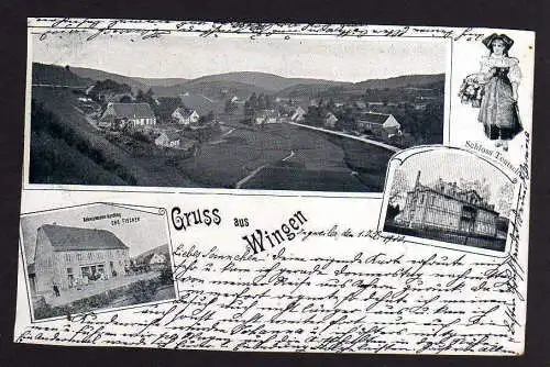 77491 Ansichtskarte Wingen Ingweiler 1900 Schloss Teusch Kolonialwarenhandlung Elsaß
