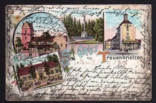 77366 Ansichtskarte Treuenbrietzen St. Marienkirche Rathaus Litho 1901