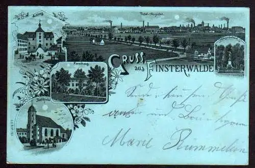77405 Ansichtskarte Finsterwalde Mondscheinkarte Schloss Forsthaus Stadtkirche 1900