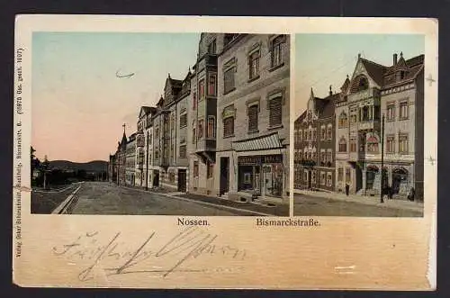 77228 Ansichtskarte Nossen Bismarckstraße Buchhandlung 1923