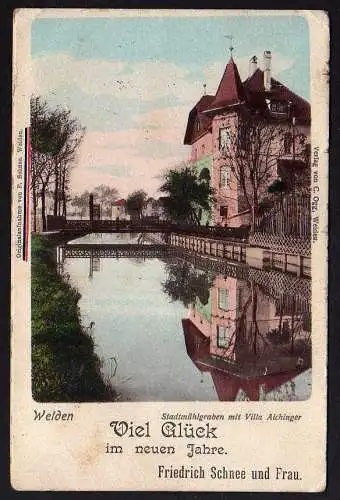 77089 Ansichtskarte Weiden ca. 1902 Stadtmühlgraben Villa Aichinger
