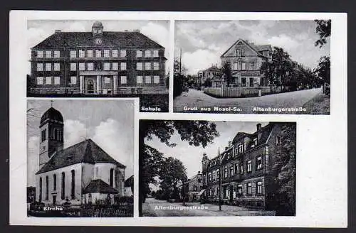 77330 Ansichtskarte Mosel Sachsen Schule Altenburgerstraße Kirche