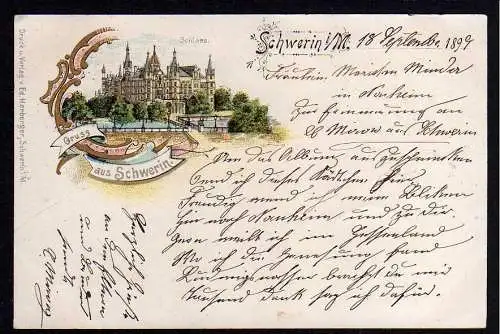 77326 AK Schwerin Schloss Litho 1899