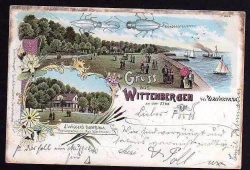 77299 AK Hamburg Wittenbergen Rissen Wiggers Gasthaus Litho 1899 Blankenese