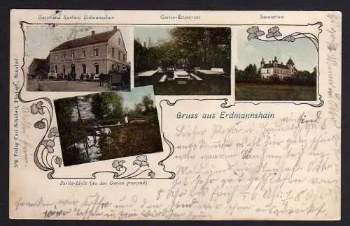 76259 AK Erdmannshain Naunhof Gasthaus Kurhaus Garten Restaurant Sanatorium 1903