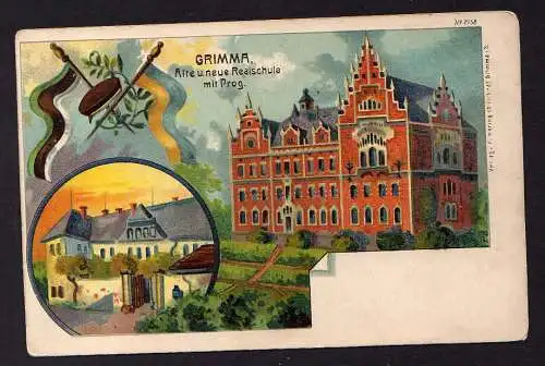 76256 AK Grimma litho Alte und Neue Realschule mit Prog. 1900