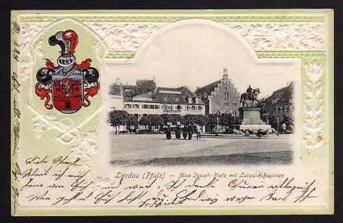 76509 AK Landau Pfalz Max Joseph Platz Passepartout Wappen Präge Karte 1903