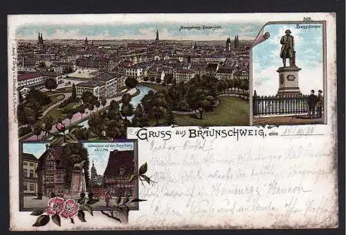 76856 AK Litho Braunschweig 1899 Burgplatz Löwensäule