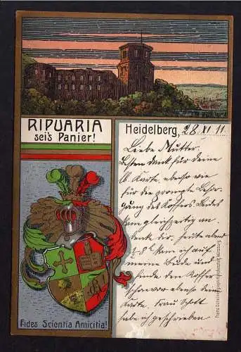 76376 Ansichtskarte Heidelberg 1911 Studentika Fides Scientia Amicitia Ripuaria seis Panier