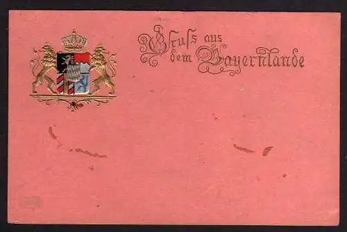 76581 AK Gruß aus dem Bayernland Wappen Präge Karte Bayern um 1900