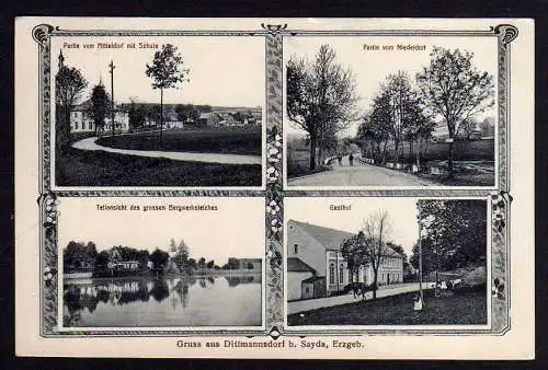 76870 AK Dittmannsdorf bei Sayda Gasthof Mitteldorf Schule Bergwerksteich 1913