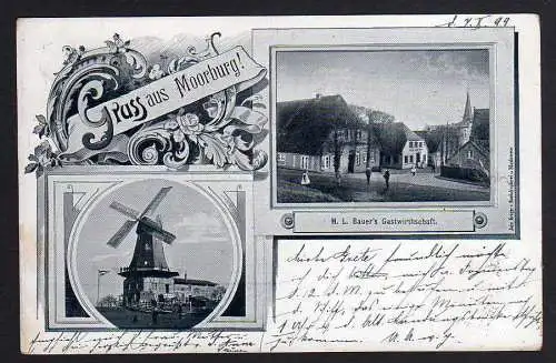 77298 Ansichtskarte Hamburg Moorburg Windmühle Mole Bauers Gastwirtschaft 1899