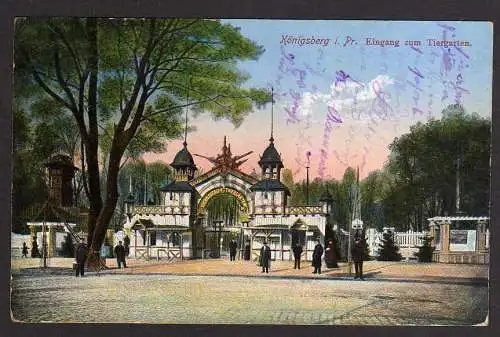 75900 Ansichtskarte Königsberg Eingang zum Tiergarten 1915 Feldpost