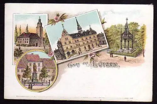 75734 AK Litho Lützen Schloß Markt Denkmal um 1900