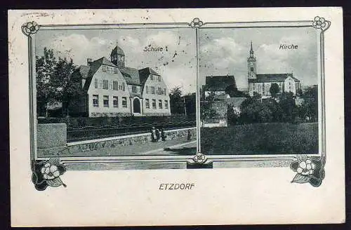 75690 AK Etzdorf Schule Kirche 2 Bilder 1920 Böhrigen Amtsh. Döbeln
