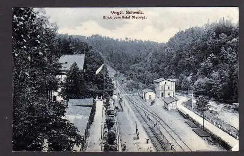 76125 AK Vogtl. Schweiz Blick vom Hotel Steinigt auf den Bahnhof 1910