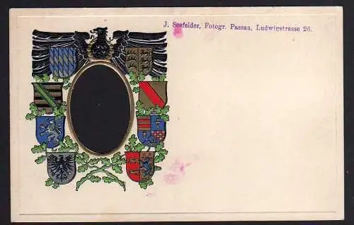 75074 Ansichtskarte Passau Wappen Präge Karte ursprünglich hinterklebtes Bild abgefallen --