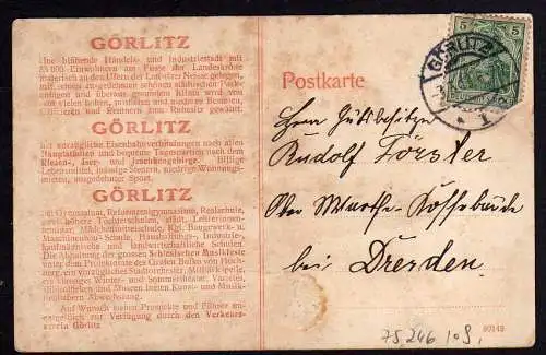 75246 AK Görlitz Kaisertrutz Vollbild 1913 mit Werbung Verkehrsverein Görlitz