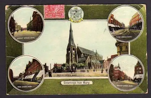 75117 Ansichtskarte Parish Church Bury Rock Street Bolton 1911
