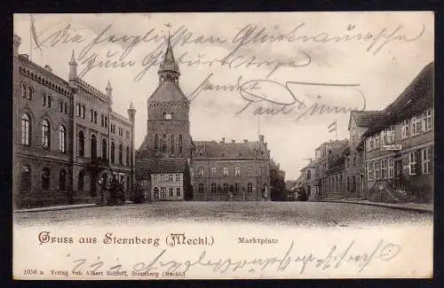 74194 AK Sternberg Meckl. Marktplatz 1903 Röpers Gasthof