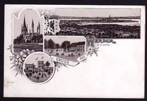 71210 Ansichtskarte Werder H. Kirche Wachtelburg Braunlitho 1900