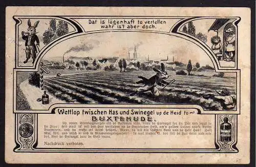 71333 Ansichtskarte Buxtehude Wettlauf zwischen dem Hasen und dem Igel 1917