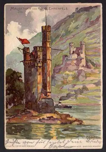 71293 AK Mäuseturm und Ruine Ehrenfels Künstlerkarte Pfaff 1900