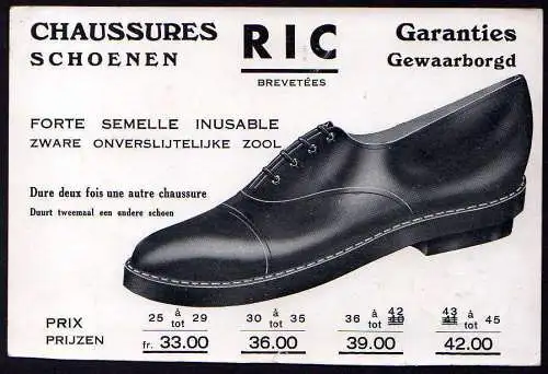 68240 Ansichtskarte Péruwelz Reklame Schuhe RIC Brevetees 1930