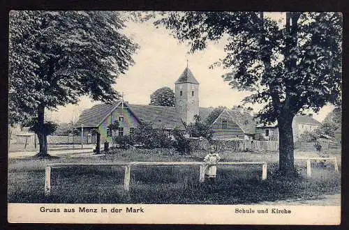 68027 AK Menz in der Mark Schule und Kirche um 1910