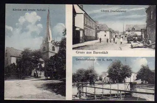 68017 AK Barnstädt Kirche Geschäftshaus Kelz ca. 1915