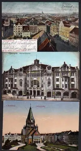 68088 3 AK Chemnitz Lutherkirche Theater Platz 1906