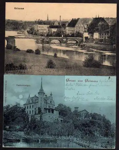 68004 2 AK Grimma Gattersburgen 1900 Panorama Muldebrücke 1926