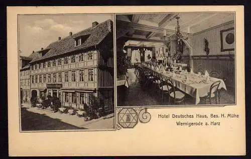 65150 AK Wenigerode Hotel Deutsches Haus Speisesaal ungelaufen um 1910