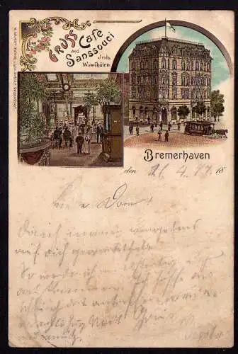 65137 AK Bremerhaven Litho 1897 Cafe Sanssouci gelaufen Bremen