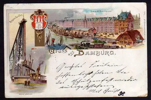 65271 AK Hamburg Litho Hafen Riesenkran 1897 Wappen