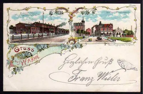 65073 Ansichtskarte Wanne 1897 Bahnhof Eisenbahn Zug Soolbad