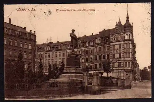 64061 AK Löbau i. S. Bismarkdenkmal Königsplatz 1920