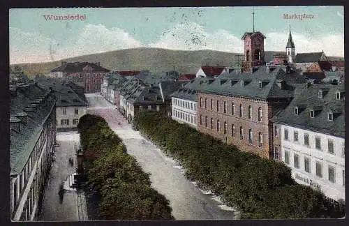 63677 Ansichtskarte Wunsiedel Marktplatz 1914 Heinrich Zeidler Firma Hausbeschriftung