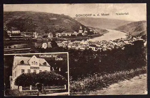 62181 Ansichtskarte Gondorf a.d. Mosel Niederfell Gasthaus Linde 1918 Feldpost