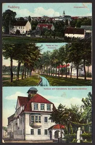 61333 Ansichtskarte Radeburg Rathaus Gedenkstein der Jahrhundertfeier Promnitz 1916